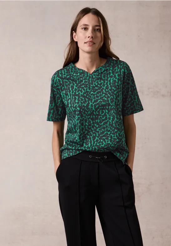 cecil T-Shirt Print U-Boot-Ausschnitt 3/4-Arm Baumwolle Grün