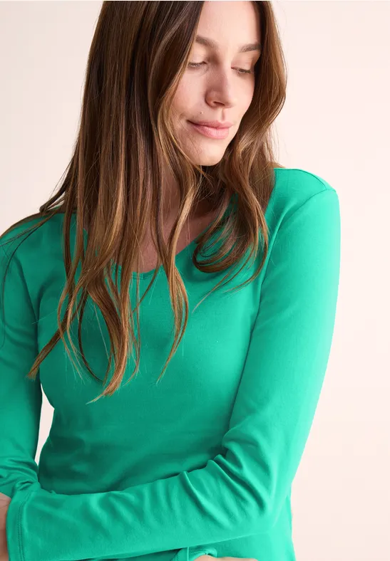 cecil Langarmshirt V-Ausschnitt Baumwolle Gruen