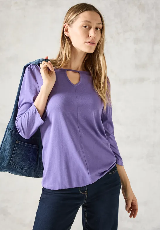 cecil Shirt Cut-Out Rundhals Raffung Baumwolle-Modal Lila
