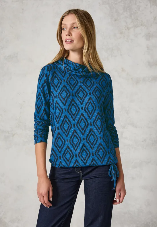 Cecil Dames Fluffy shirt met print in Blauw, Gr: XXL
