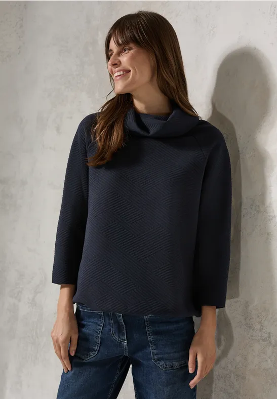 cecil Schalkragen Shirt 3/4 Saum Polyester Blau