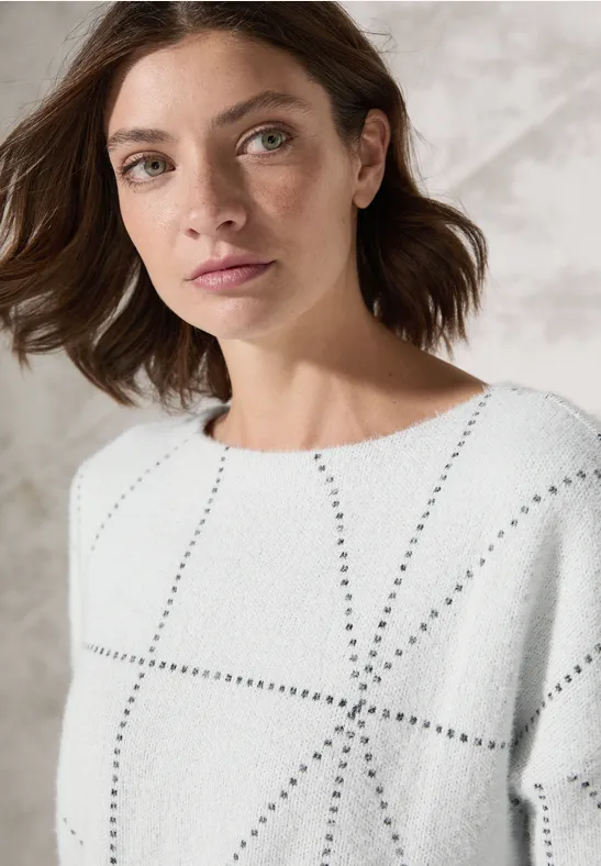 cecil Langarmshirt U-Boot-Ausschnitt Polyamide-Polyester-Viskose Weiß