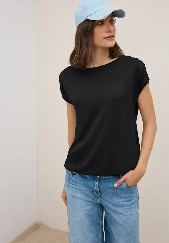 Cecil Dames T-shirt met rimpels in Zwart, Gr: XS
