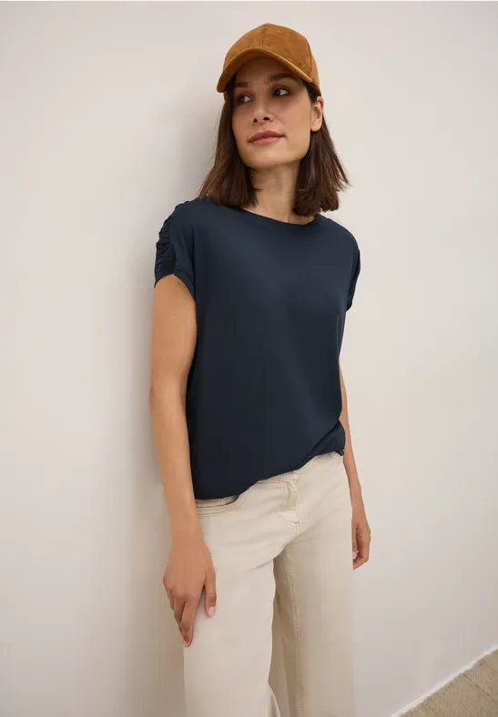 Cecil Dames T-shirt met rimpels in Blauw, Gr: XS