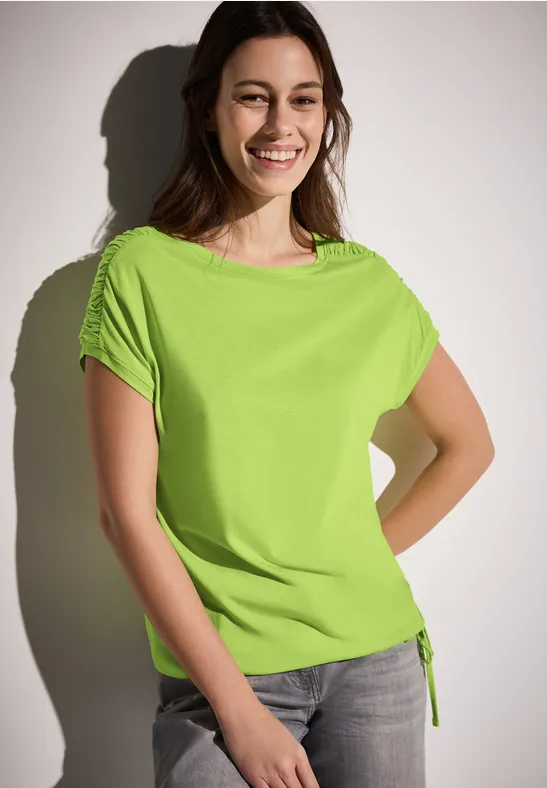 cecil T-Shirt Raffung U-Boot Modal-Baumwolle Gelb