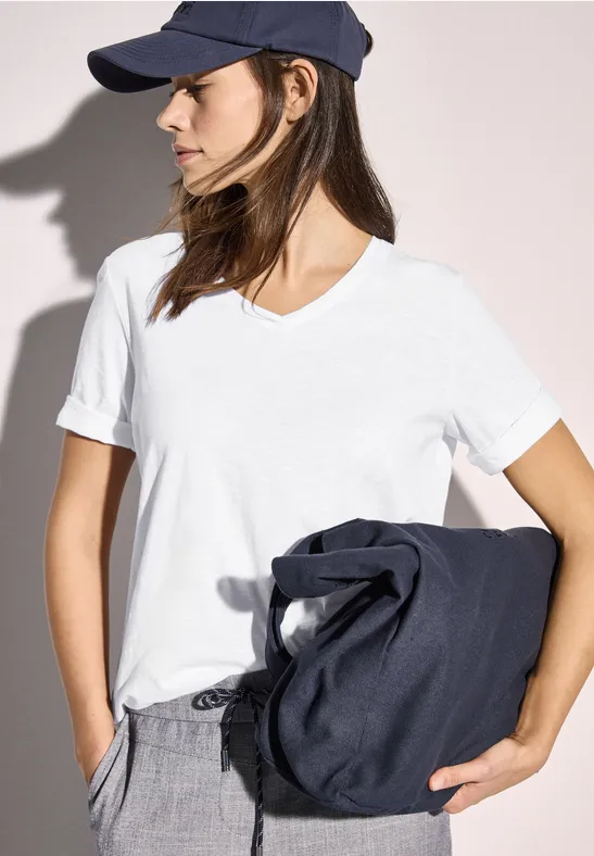 cecil T-Shirt V-Neck Organic Cotton Weiß