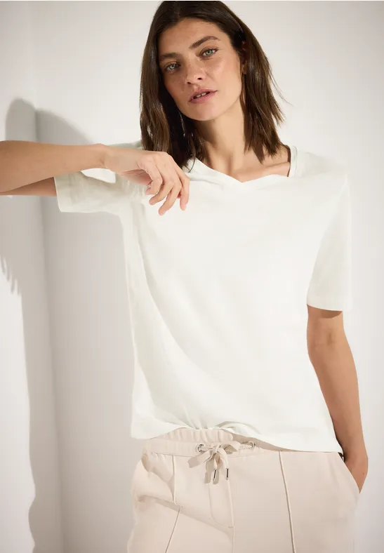 cecil T-Shirt V-Neck Organic Cotton Weiß