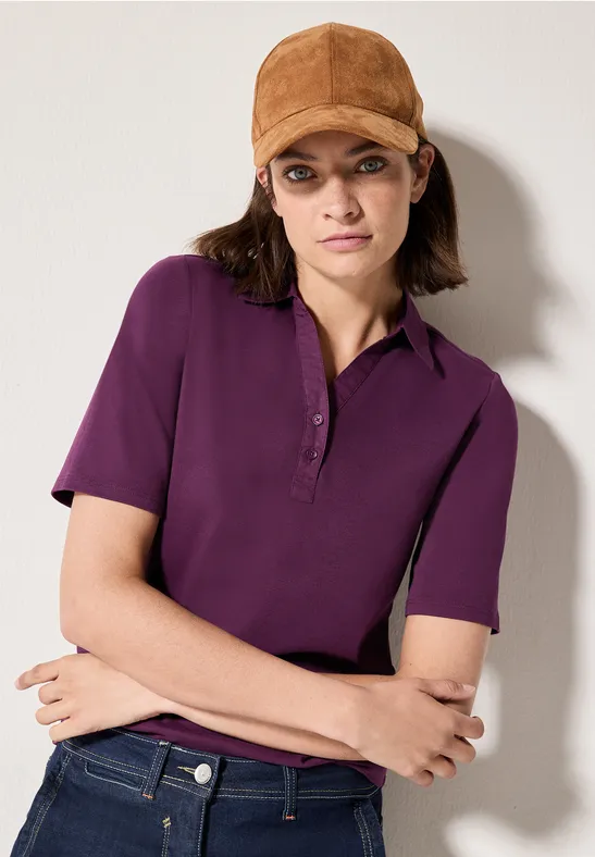 cecil Poloshirt Polokragen Knopfleiste Baumwolle Rosa