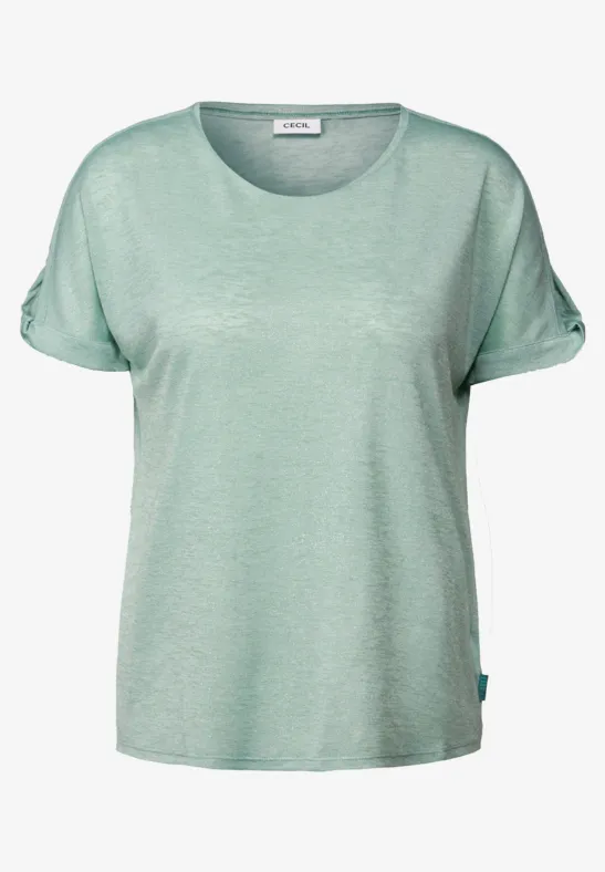 Thumbnail - Cecil Damen Leinen-Look Glitzer-Shirt in Grün, Gr: S
