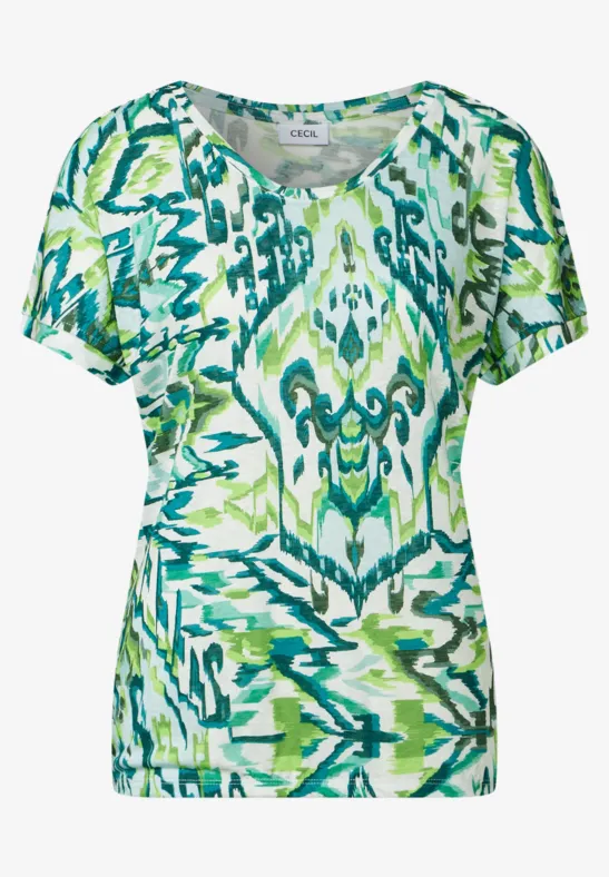 Thumbnail - Cecil Damen Bedrucktes Leinen-Look Shirt in Grün, Gr: L