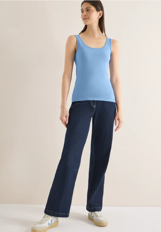 Thumbnail - Cecil Damen Basic Top in Unifarbe in Blau, Gr: S