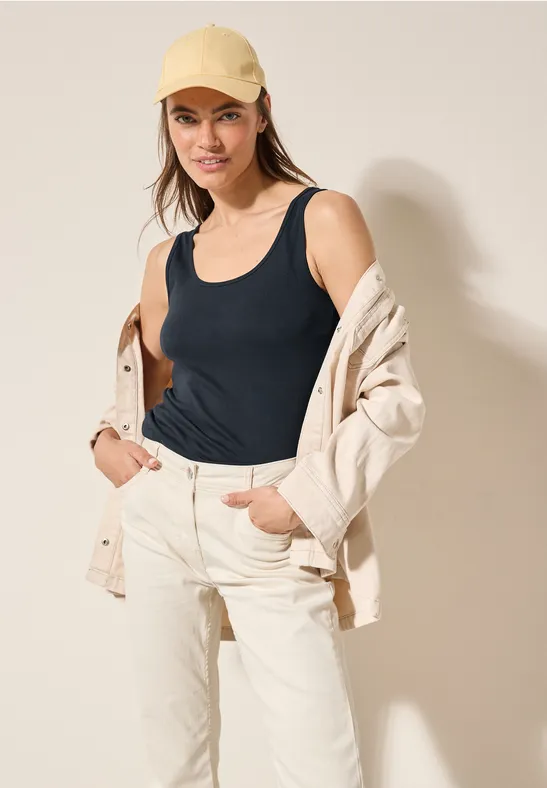 cecil Top Rundhals Organic Cotton Blau