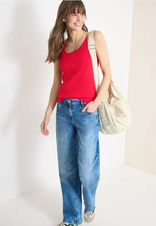 Thumbnail - Cecil Damen Basic Top mit Rundhals aus Baumwolle in Rot, Gr: M