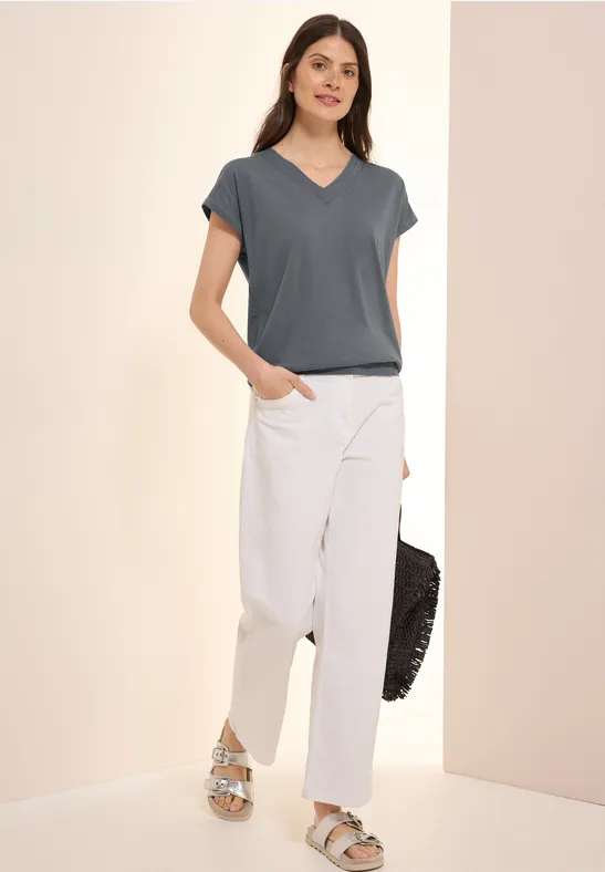 Thumbnail - Cecil Damen V-Neck T-Shirt in Grau, Gr: XXL