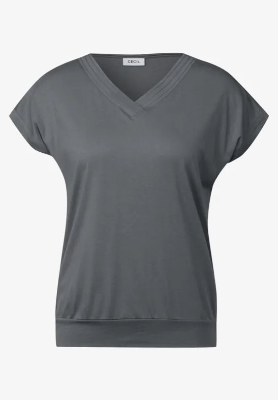 Thumbnail - Cecil Damen V-Neck T-Shirt in Grau, Gr: XXL