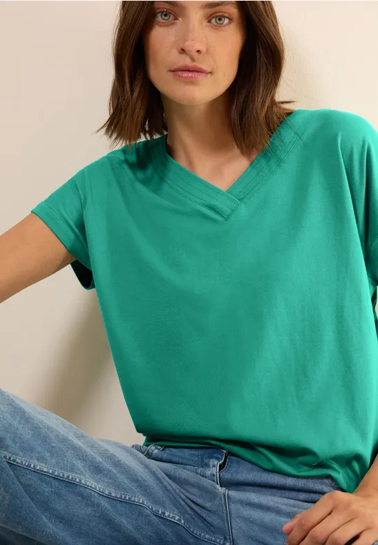 cecil T-Shirt V-Ausschnitt Dropped-Shoulder Modal-Baumwolle Grün
