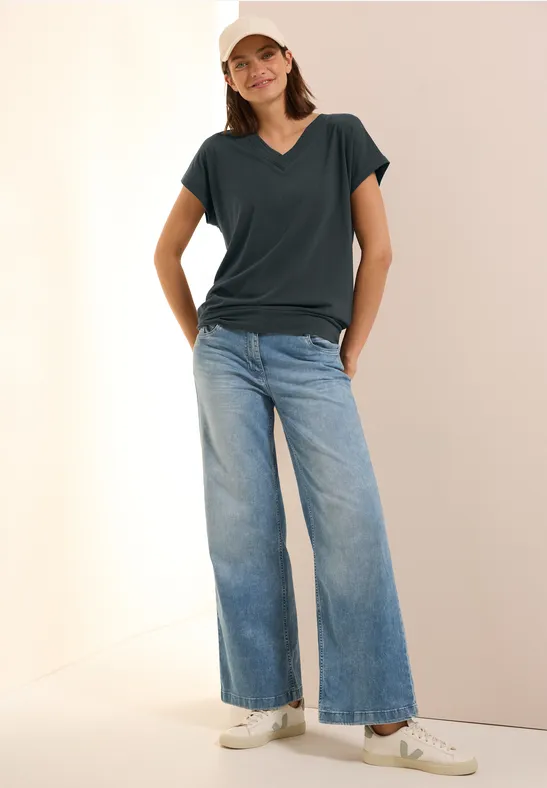 Thumbnail - Cecil Damen V-Neck T-Shirt in Grün, Gr: XS