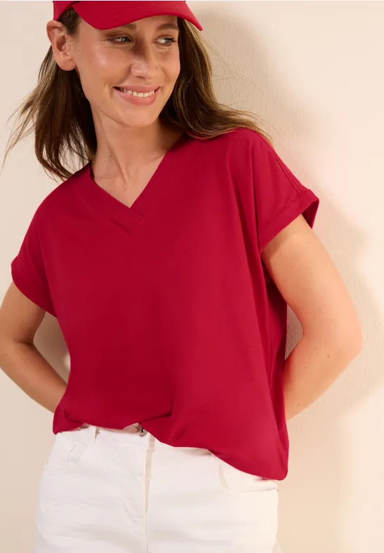 cecil V-Neck T-Shirt Dropped-Shoulder Modal-Baumwolle Rot