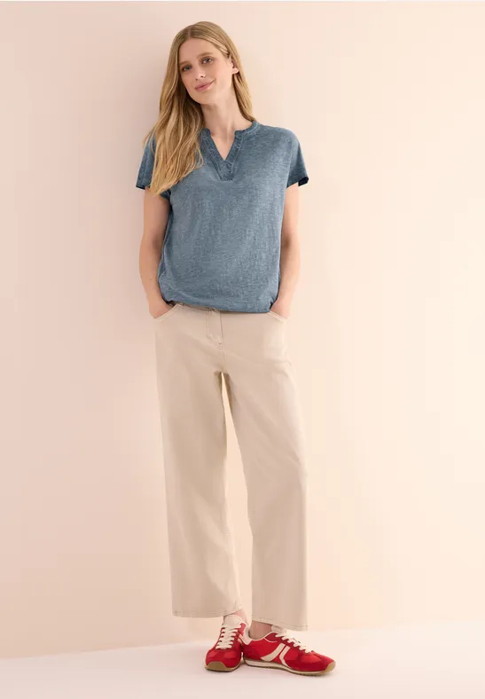 cecil T-Shirt Washed-Optik Baumwolle Blau