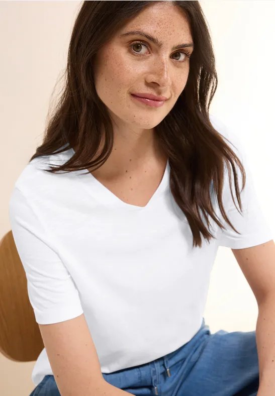 Cecil Dames Basic V-hals Shirt in Wit, Gr: S