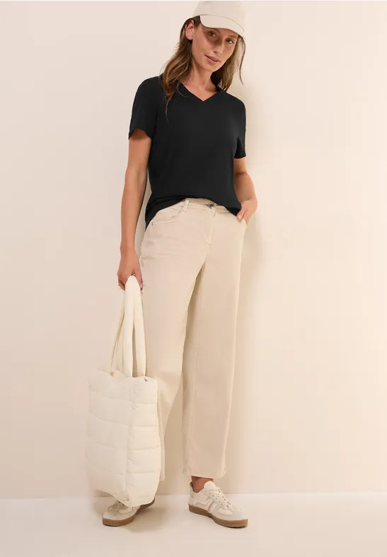Cecil Dames Basic V-hals Shirt in Zwart, Gr: S