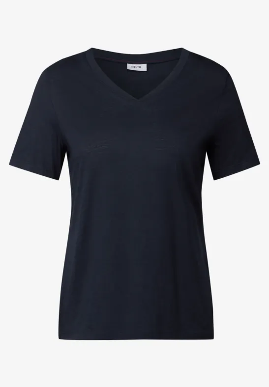 Thumbnail - Cecil Damen Basic V-Neck T-Shirt in Blau, Gr: L