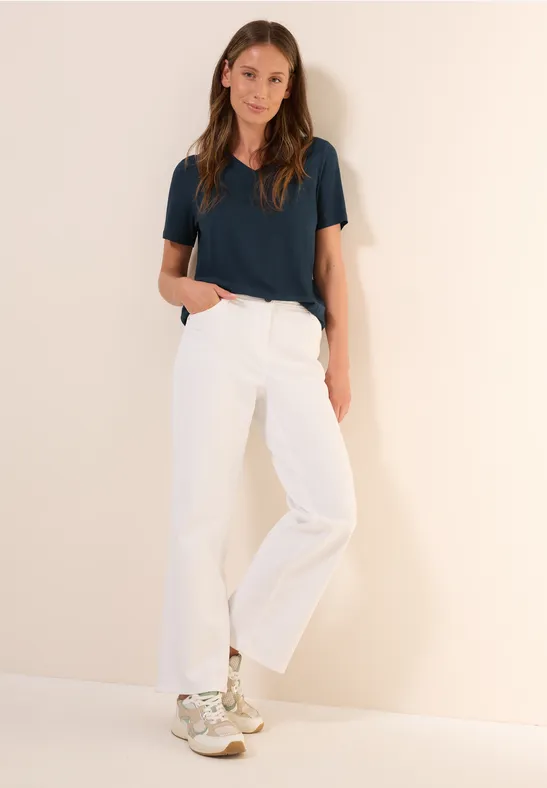 Cecil Dames Basic V-hals Shirt in Blauw, Gr: XS