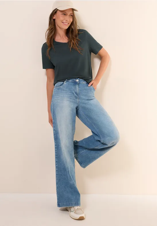 Cecil Dames Basic V-hals Shirt in Groen, Gr: XS