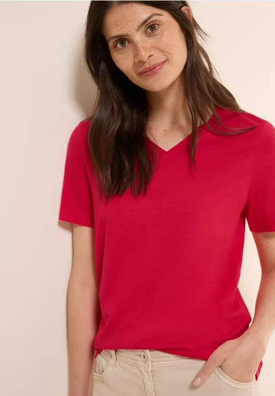 cecil Basic V-Ausschnitt T-Shirt Baumwolle-Modal Rot