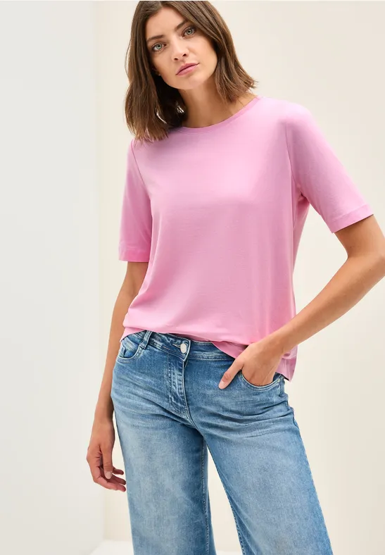 Cecil Dames Basic Shirt met ronde hals in Roze, Gr: XXL