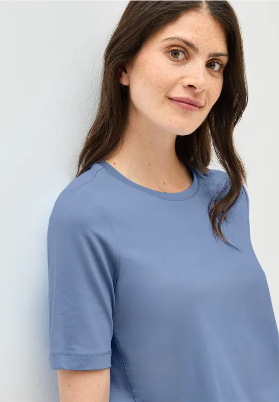 Cecil Dames Basic Shirt met ronde hals in Blauw, Gr: XXL
