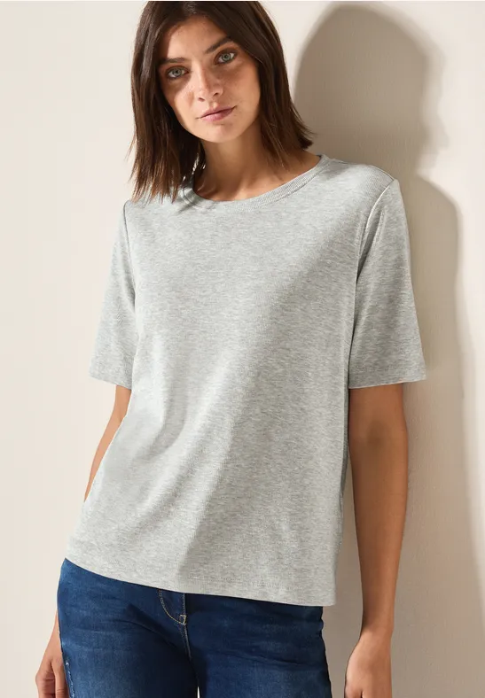 Thumbnail - Cecil Damen Basic Rippstruktur T-Shirt in Grau, Gr: XL