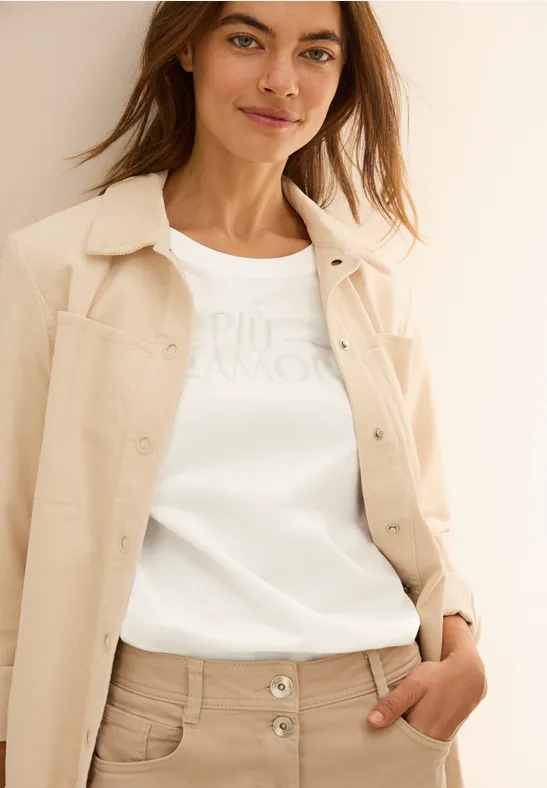 cecil T-Shirt Wording Rundhals Baumwolle Weiß