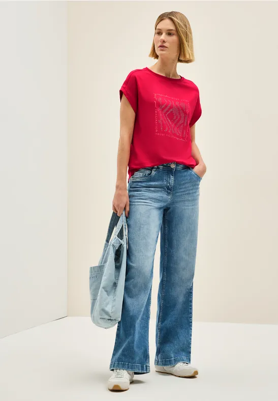 Thumbnail - Cecil Damen Shirt mit Glitzer-Print in Rot, Gr: L