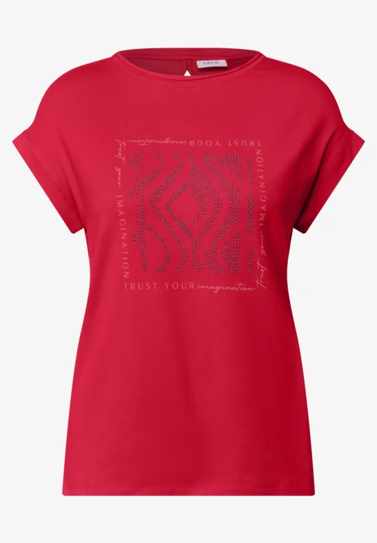 Thumbnail - Cecil Damen Shirt mit Glitzer-Print in Rot, Gr: L