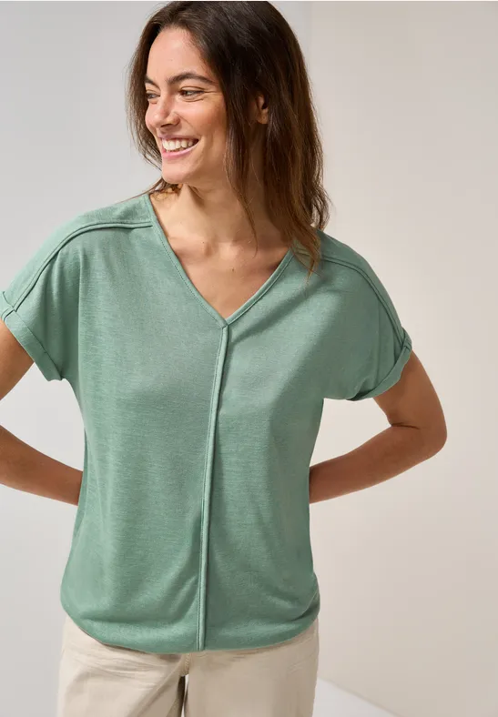 cecil T-Shirt V-Ausschnitt Deko-Nähte Polyester-Viskose Grün