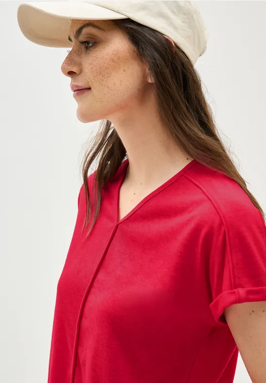 cecil T-Shirt V-Ausschnitt Deko-Nähte Polyester-Viskose Rot