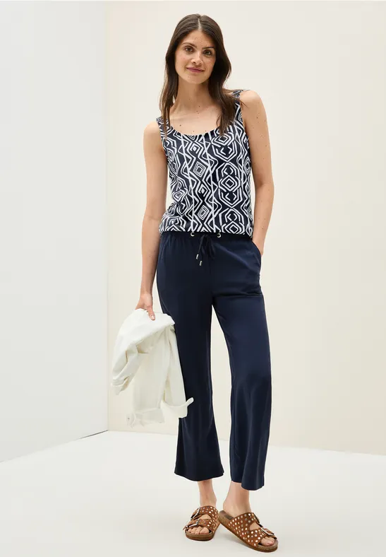 cecil Top Smok-Details Rundhals Grafik Baumwolle Blau