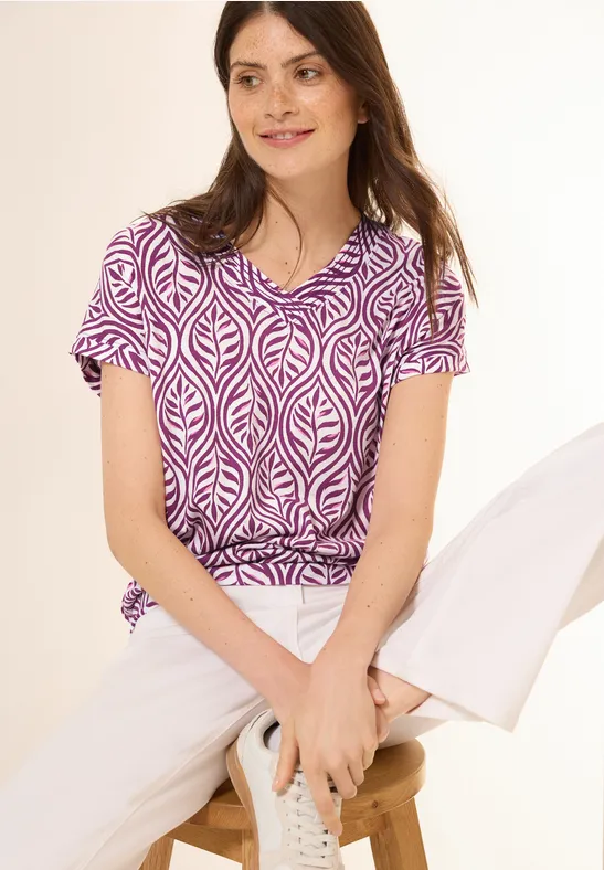 cecil Grafisches Muster V-Ausschnitt Baumwolle-Modal Pink