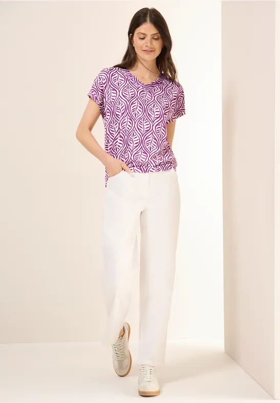 Thumbnail - Cecil Damen Gemustertes V-Neck T-Shirt in Pink, Gr: XL