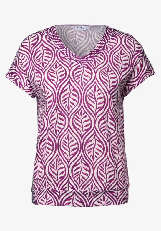 Thumbnail - Cecil Damen Gemustertes V-Neck T-Shirt in Pink, Gr: XL