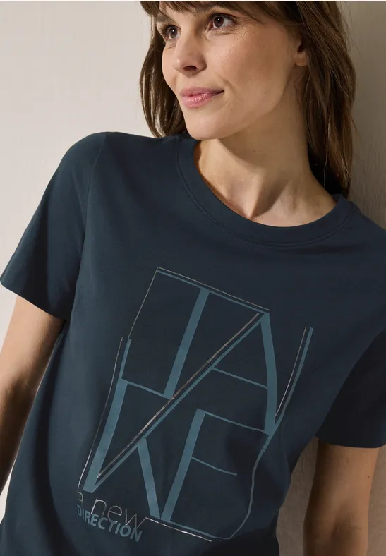 cecil T-Shirt Foliendetail-Artwork Baumwolle Blau