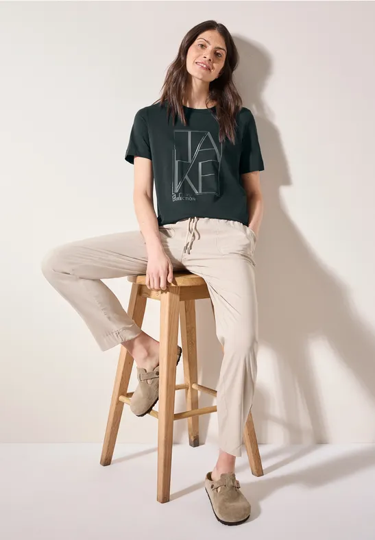 cecil T-Shirt Foliendetail-Artwork Baumwolle Grün