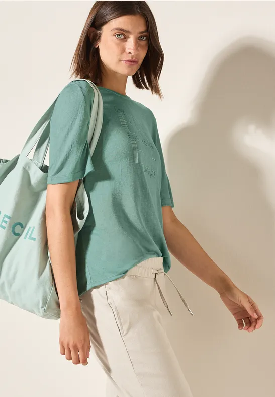 cecil Leinen-Look T-Shirt Viskose-Polyester Grün