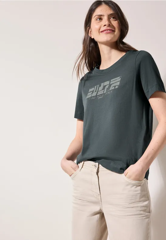 cecil Basic Shirt Print Rundhals Baumwolle Grün