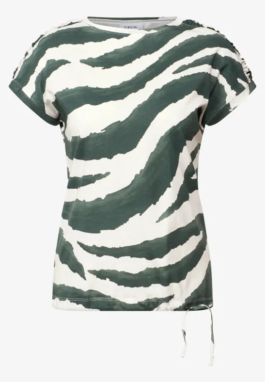 Thumbnail - Cecil Damen Print Shirt mit Raffung in Grün, Gr: XS