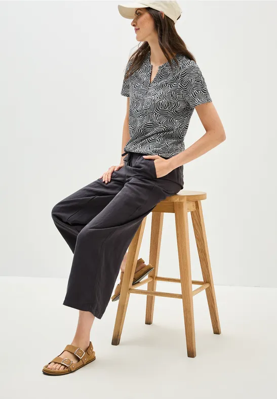 cecil Print Shirt Tunika-Look Split Neck Baumwolle Grau