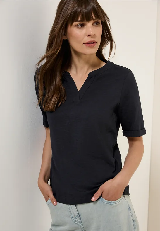 cecil Tunika Look Split Neck Baumwolle Schwarz