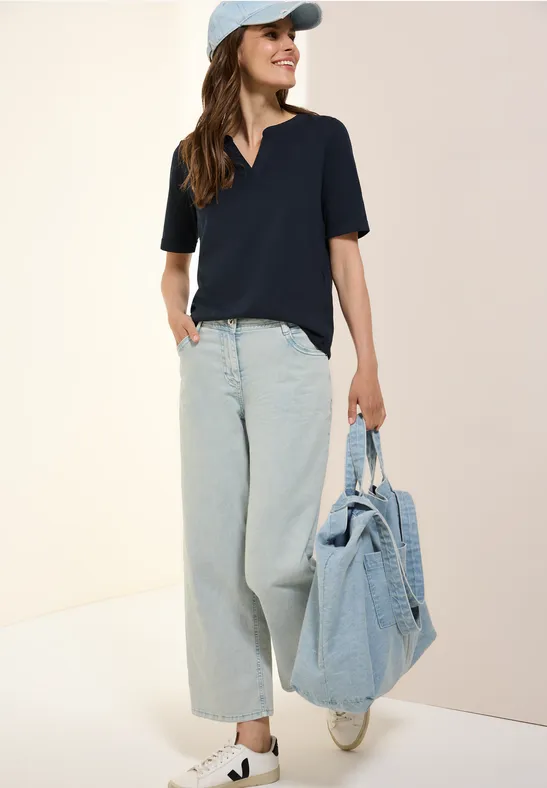 cecil Tunika Look Split Neck Baumwolle Blau