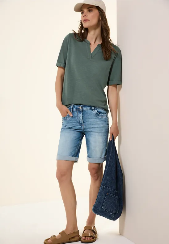 cecil Tunika Look Split Neck Baumwolle Gruen
